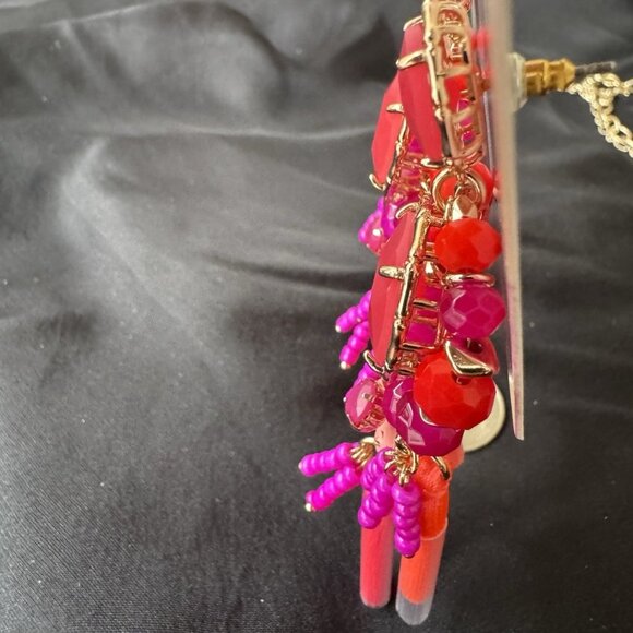Lilly Pulitzer Goldtone Red Pink Bead Tassel Statement Necklace Earring SET NEW - Picture 6 of 14